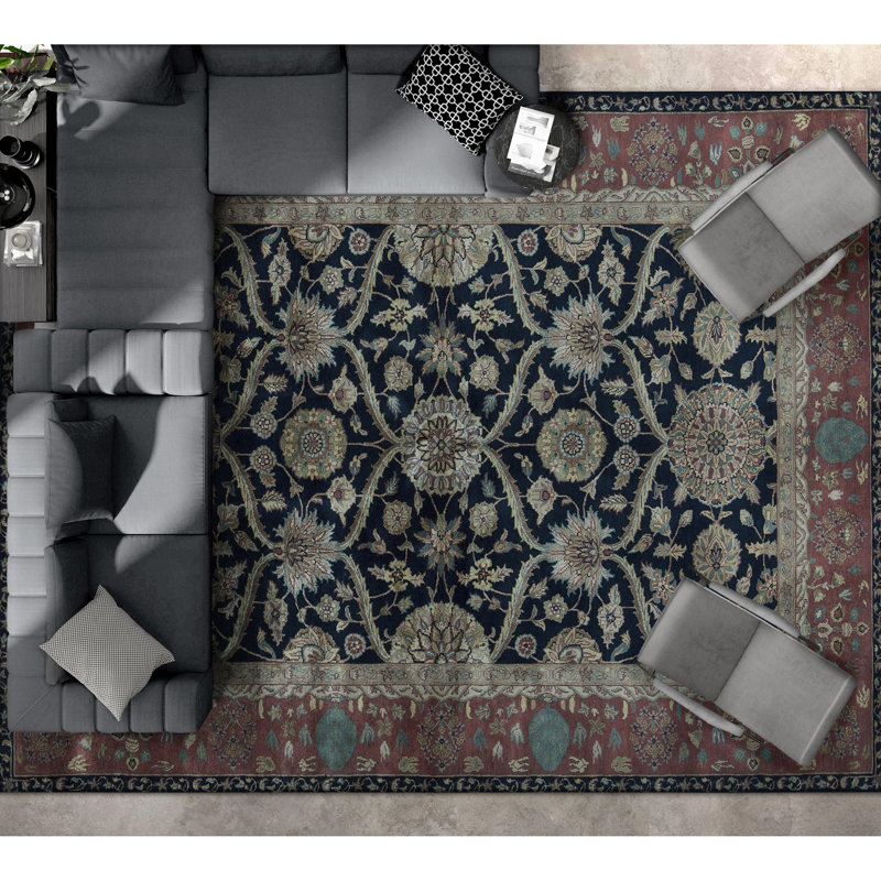 Avalon Wool Oriental Area Rug in Black/Rust