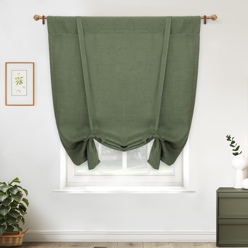 Antonino Linen Textured Blackout Tie Up Curtains Double Layer Thermal Insulated Lined Balloon Roman Shade, 45" W x 63" L
