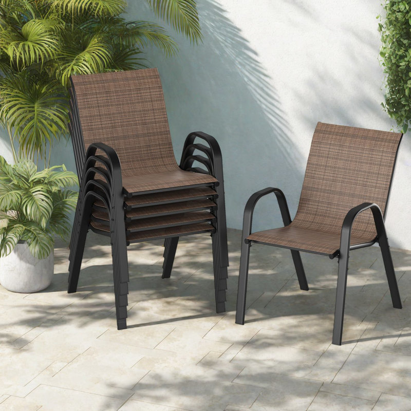Ensemble de 6 chaises de patio en métal textilène, empilable d'extérieur