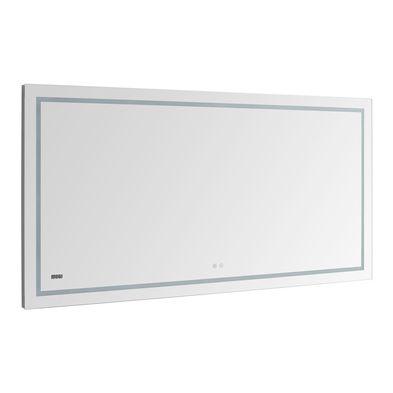 AQUADOM Daytona 40" W x 36" H x 1" D, LED Wall-Mount Mirror for Bathroom with 3 Color Temperature Light, Touch Control, Dimmer and Defogger, Digital Clock