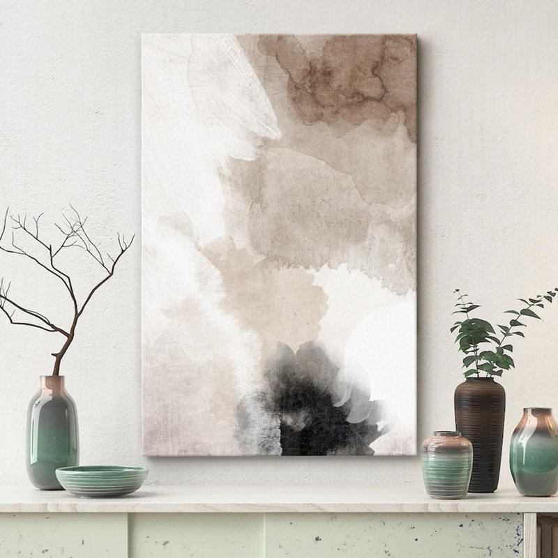 Grunge Abstract Paint Stroke Effect "Faded Tan And Gray Neutral Artwork, Minimalist Modern Contemporary Living Room Wall Pictures, Canvas Giclee Print Wall Art"