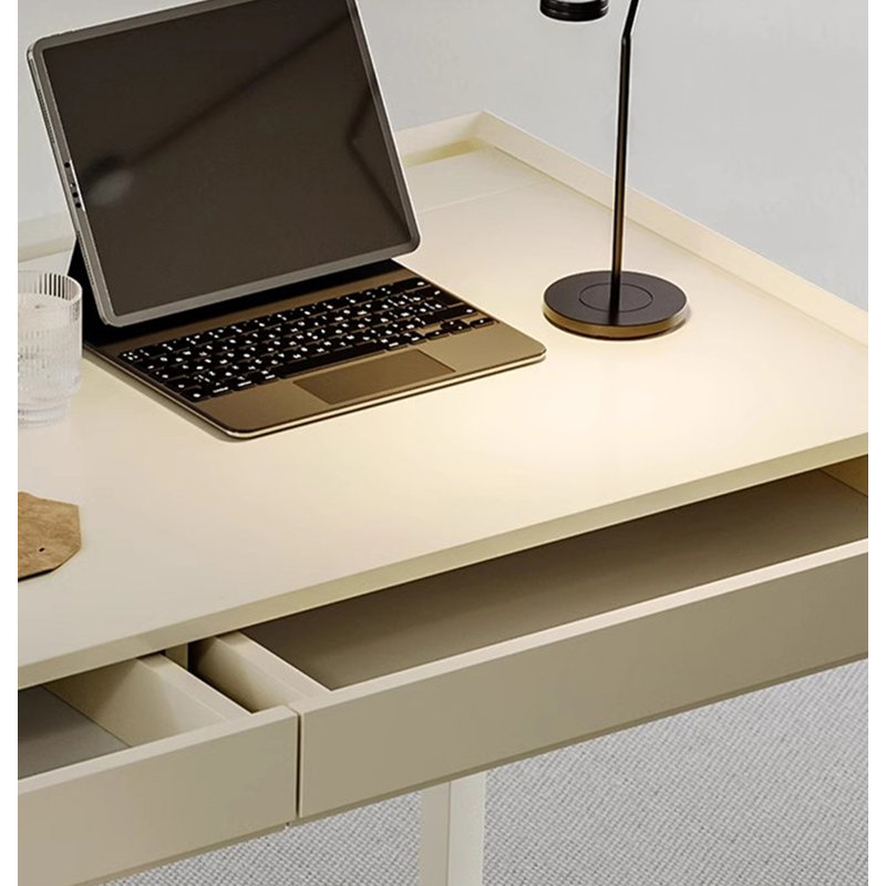 Petit bureau minimaliste en bois massif avec pieds en fer, H 29,53 po x l 62,99 po x P 23,62 po, Blanc