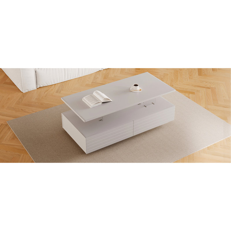 White Rectangular Coffee Table With 2 Spacious Drawers And Led Lighting Effects Lights &, White