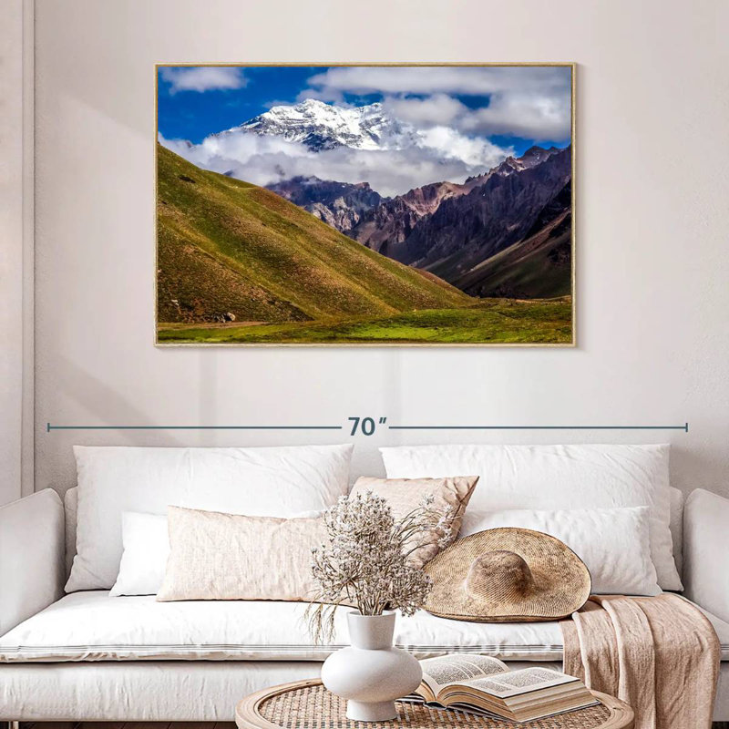 Aconcagua nuageux, Cadre flottant en bois naturel, 46 po x 31 po