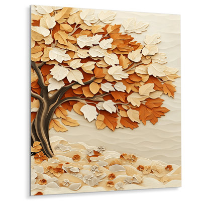 Autumn Harvest Glow Chestnut Tree III - Floral Metal Wall Decor, Tree Oak Metal Print