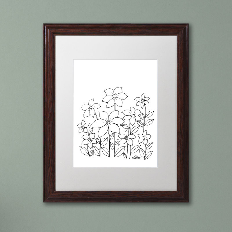 « simple fleur doodle », impression sur toile encadrée, Blanc, H 20 po x l 16 po x P 0,5 po, Toile avec cadre brun