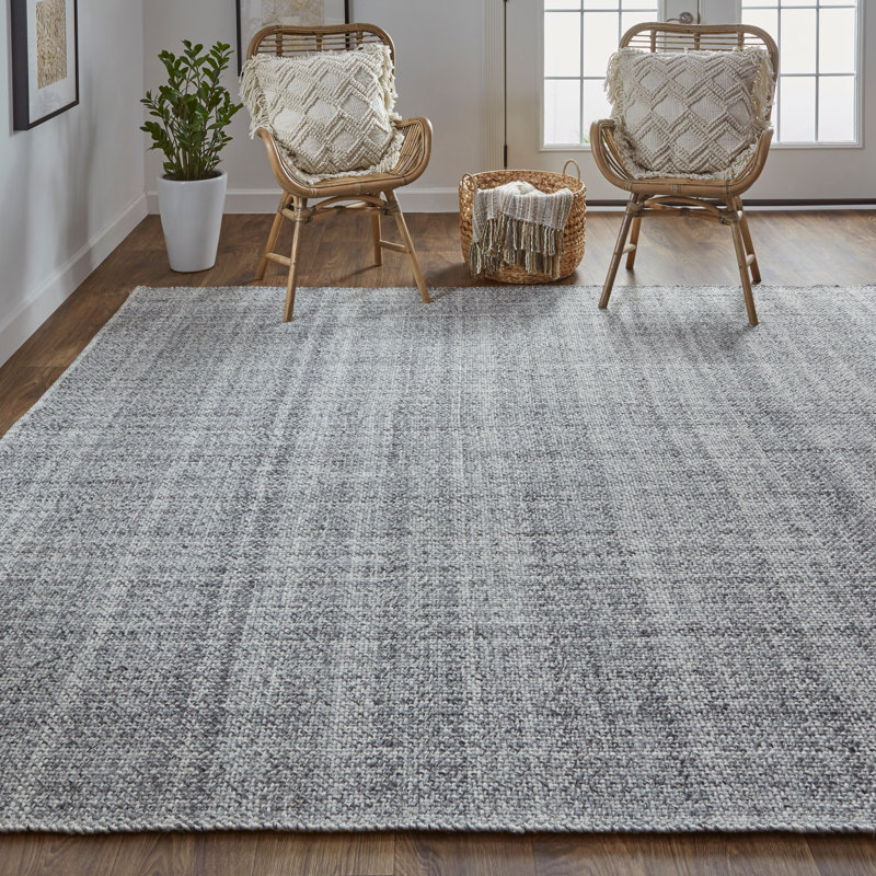 Tapis rectangulaire en polyester tissé à plat à la main gris / ivoire Fleurette, Rectangle 2 pi x 3 pi