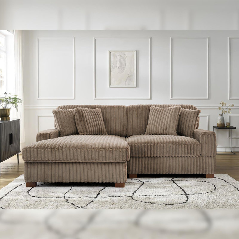 2 Seater Sectional, Light Brown Polyester/Foam Padding