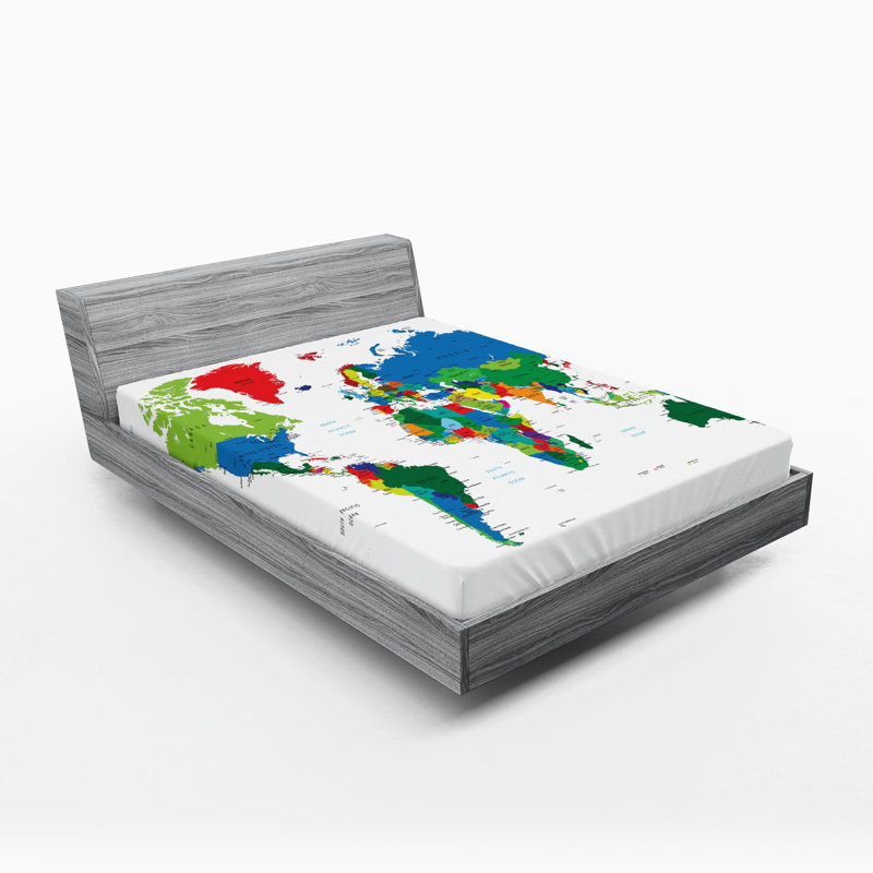 Ensemble de 2 draps-housse Ambesonne World Map, Drap-housse grand