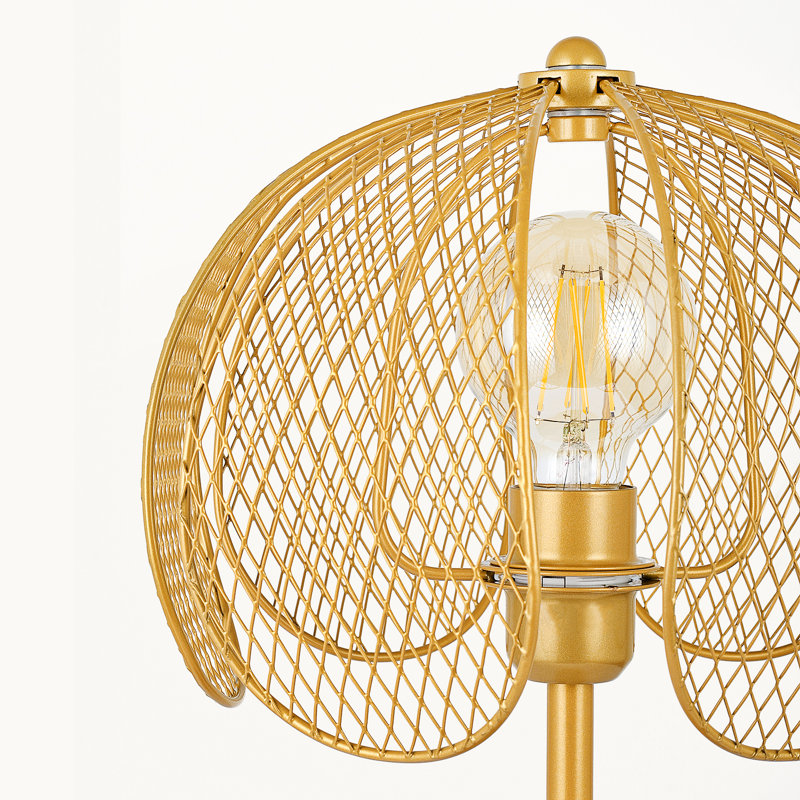Euzelia 20'' Gold, Metal Mesh Shade, Floral Table Lamp with Glass LED Bulb