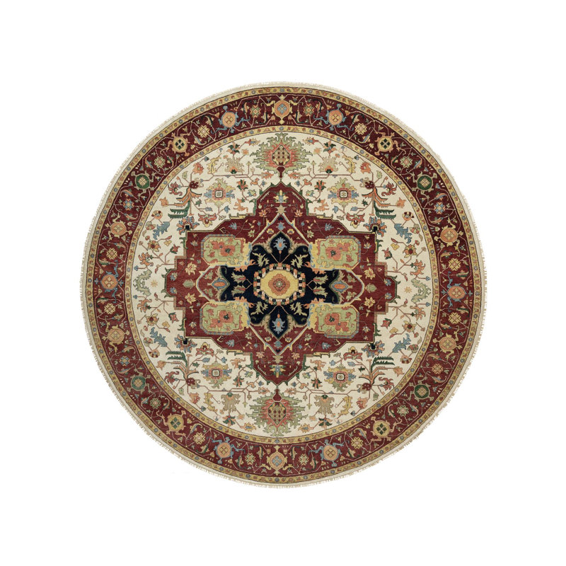 12'x12' Ivory Antiqued Fine Heris Re-Creation Wool Hand Knotted Round Rug AA8F552958F2467DBD61D41920926E1F
