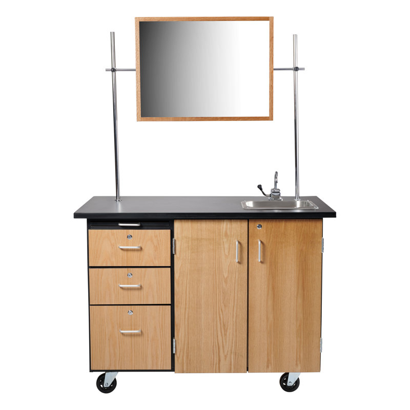 Mobile Science Cart with External Drawers, Pegboard, Sink, Whiteboard/Mirror