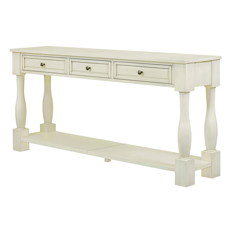 Console élégante de style méditerranéen de 63 po de long avec tiroirs et tablette pour le rangement dans le vestibule et le couloir