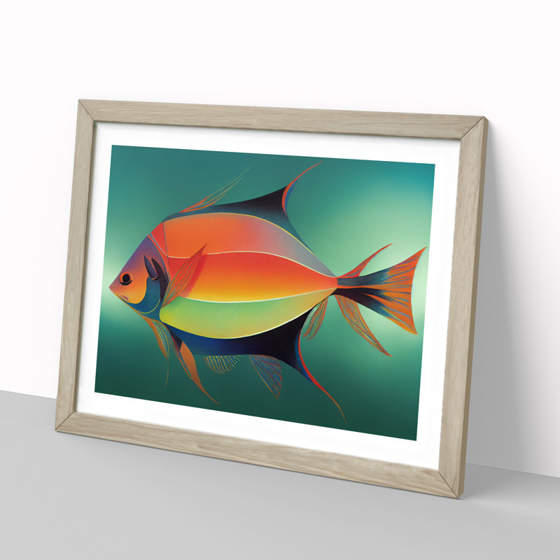 XH1022-6605X Fish Vol.2 1 Piece Single Picture Frame Painting, 25cm H x 34cm W x 2cm D, Oak