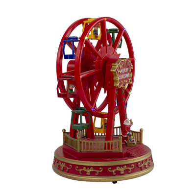 11.25" Red and Gold LED Lighted and Musical Rotating Christmas Ferris Wheel