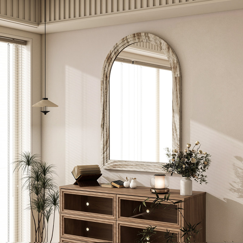 Miroir de salle de bain, 36 po x 24 po, Blanc / Brun