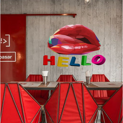Lips Lettering Hello Polygonal Wall Decal -  Latitude Run®, 4717B10848B34DAFBB14443D3D4F7673