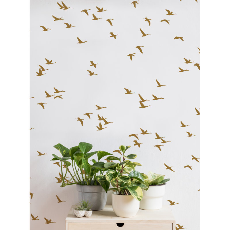 Papier peint adhésif Soaring Birds, L 108 po x l 96 po, Or