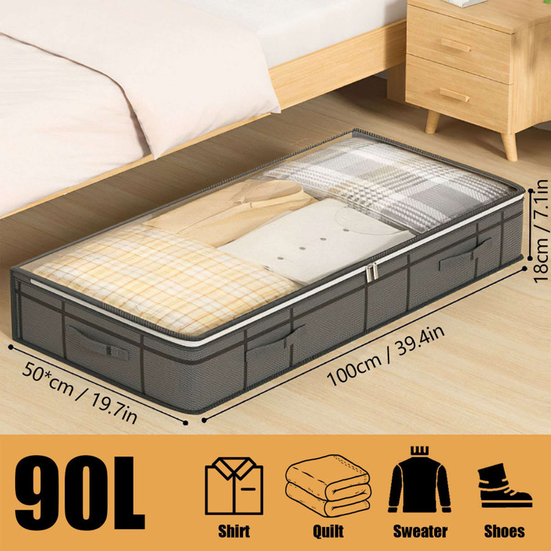 2 Pack 90L Foldable Under Bed Storage Container Bags Non-Woven Closet Organizers Storage Bins with Window and Handles