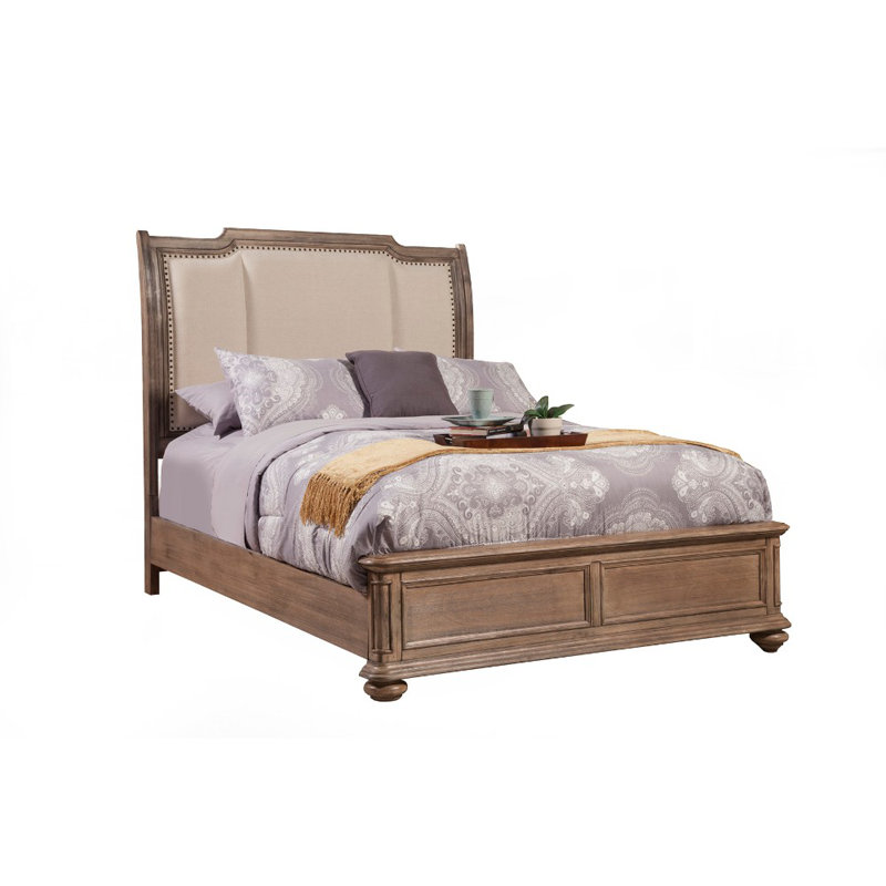 Lit-bateau tapissier avec rangement en bois massif, Grand