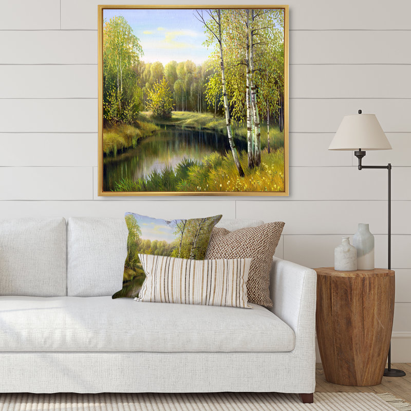 «Beautiful Summer River Green Landscape V», peinture sur toile encadrée