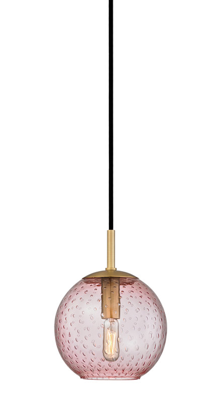Luminaire suspendu 1 lumière Rousseau, Laiton vieilli, Transparent, H 7,75 PO X L 6 PO X P 6 PO