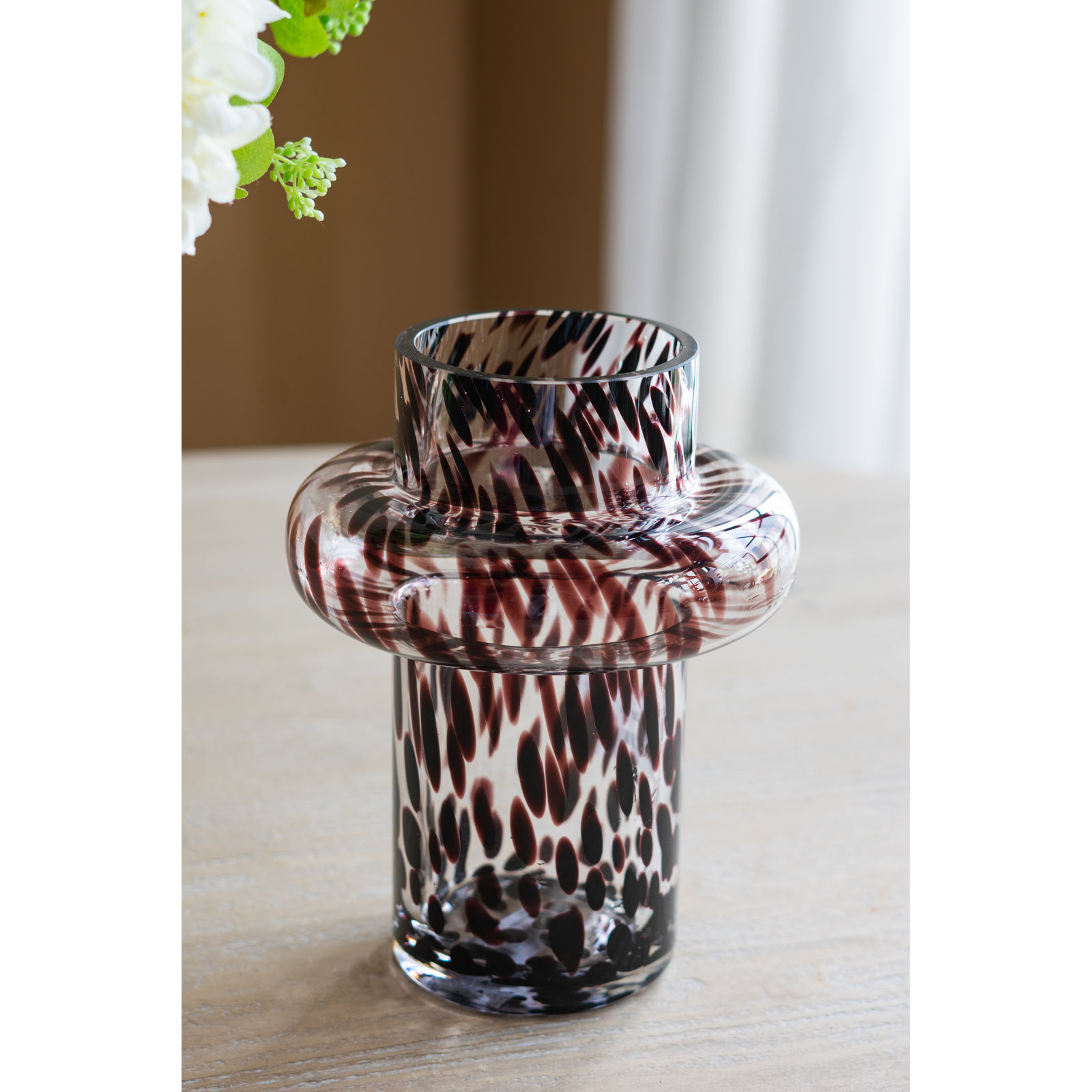 Calderon D6x8" Clear Glass Accent Vase With Artistic Amber Spots