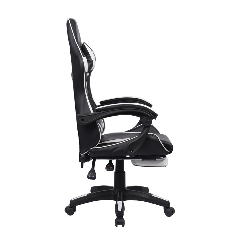 Racing Massage Computer Gaming Chair with Footrest, White/Black