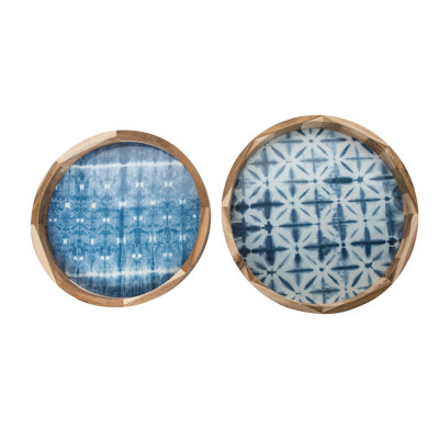 Wood 16 in. Multicolor Spring Trays with Patterns Set of 2