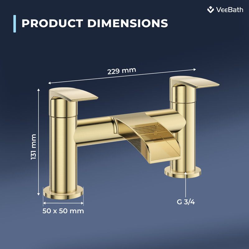 VeeBath Symphony Round Waterfall Bath Filler Mixer Tap, Brushed Brass