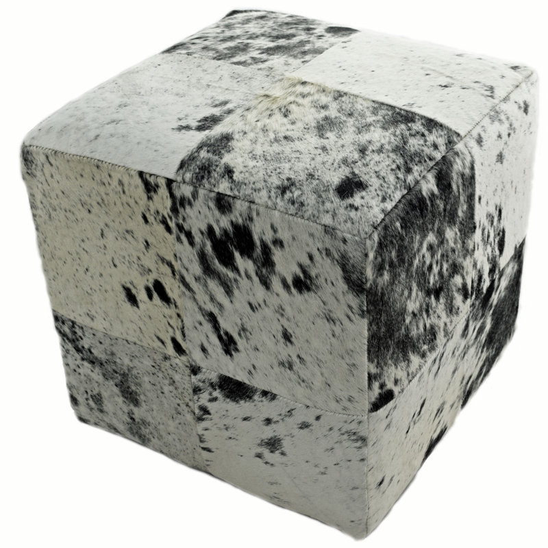 Rutha Leather Ottoman, Black and White Salt and Pepper Genuine Leather