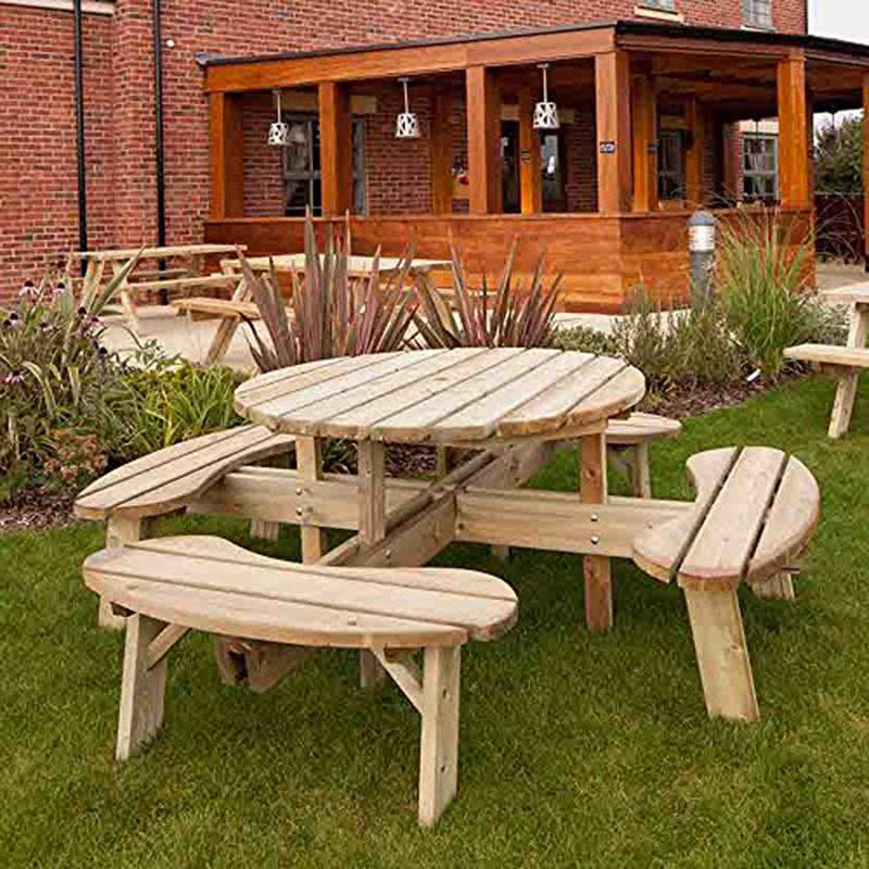 Gloria 8 - Person Wood Patio Dining Set with Round Table
