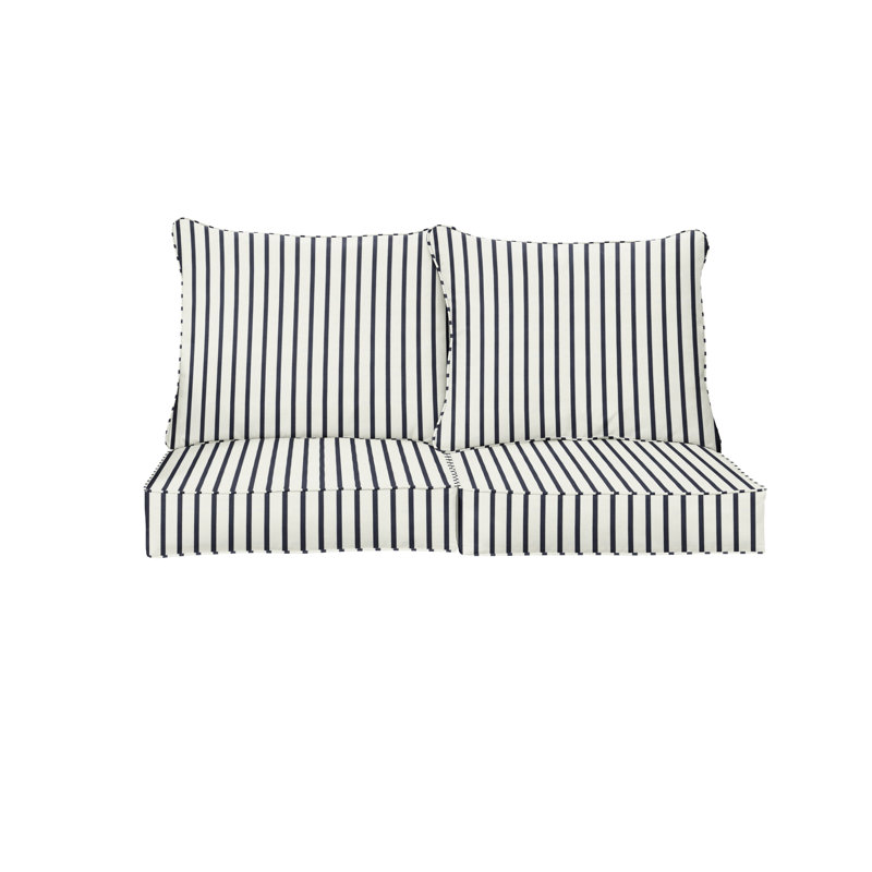 Sunbrella Outdoor Loveseat Pillow and Cushion Set, 23 in W x 27 in D x 5 in H, Sunbrella - Lido Indigo