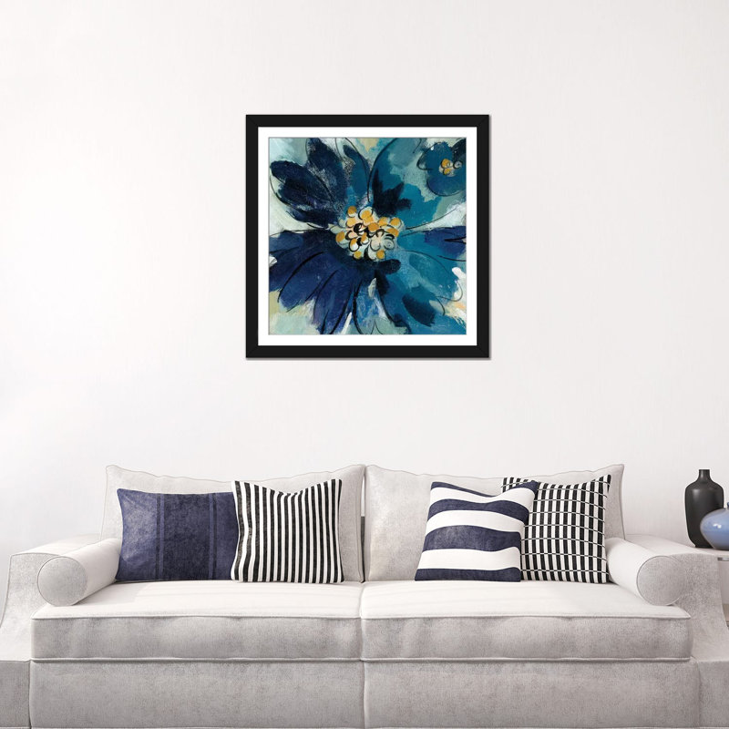 «Inky Floral III» par Silvia Vassileva, impression sur toile tendue, Papier d'art encadré noir, H 16 po x l 16 po x P 1 po