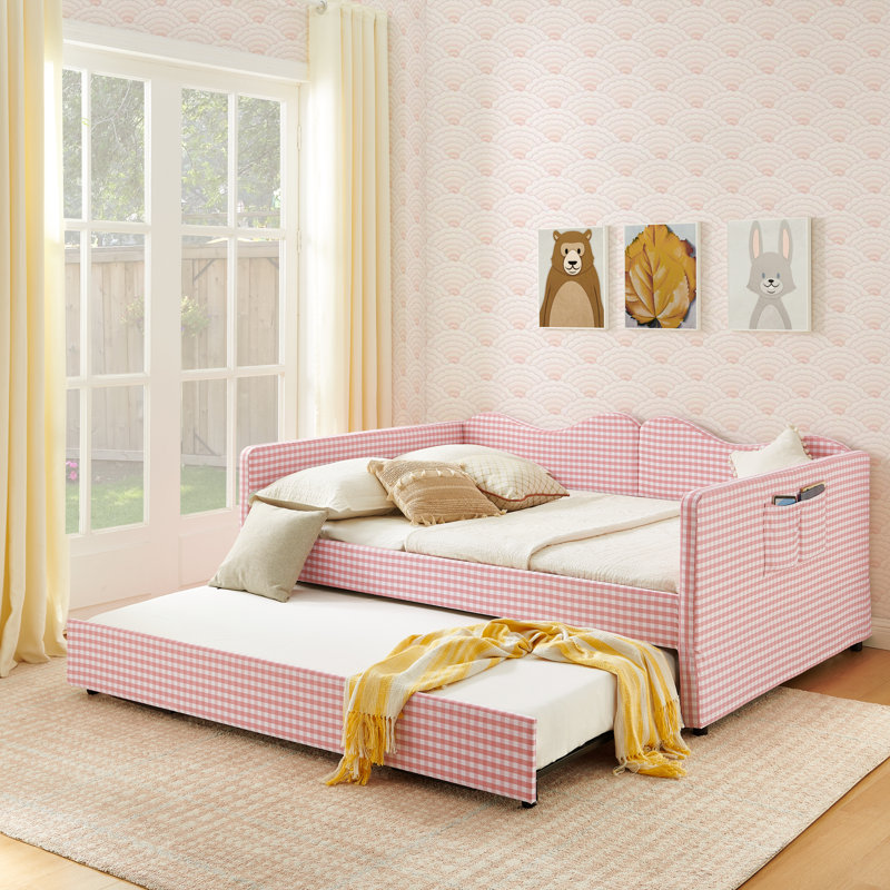 Lit de jour double en tissu Gingham, Double, Rose