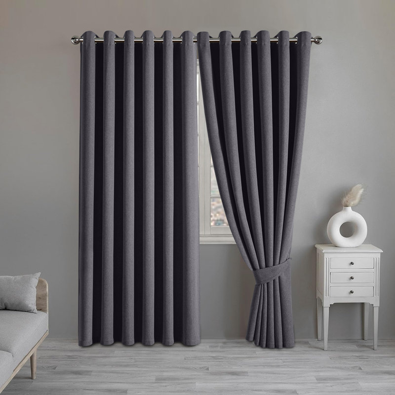 Luxurious A28 Linen Blackout Eyelet Curtains (Set of 2), Charcoal, 168cm Width x 183cm Drop
