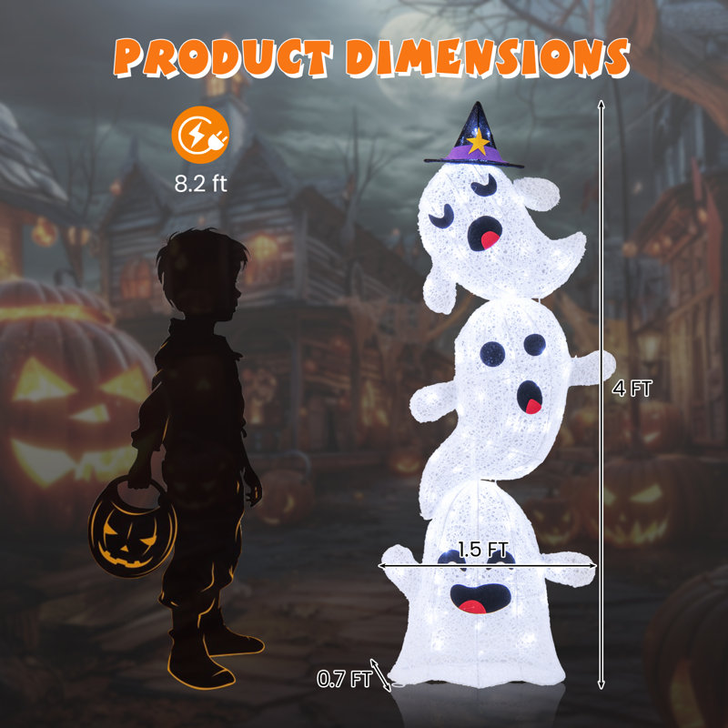 Décorations d'Halloween d'extérieur empilables avec lumières à DEL intégrées 4 pi 4 pi