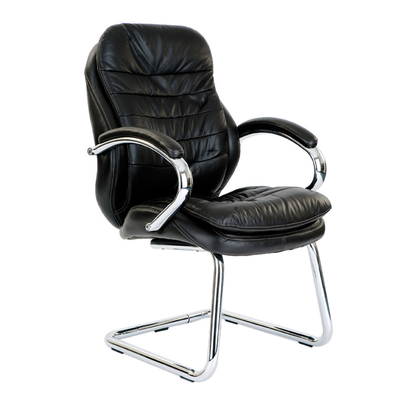 53.7" W Leather Seat Waiting Room Chair with Metal Frame, Black
