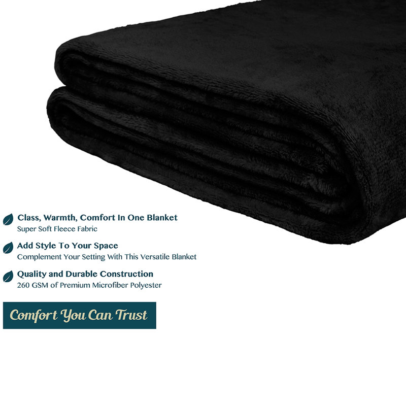 Black Luxury Fleece Throw Blanket for Sofa and Bed