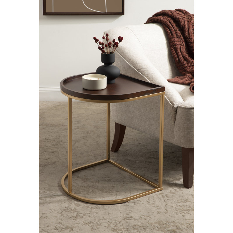 Dunnigan Solid Wood Top End Table, Gold, Walnut