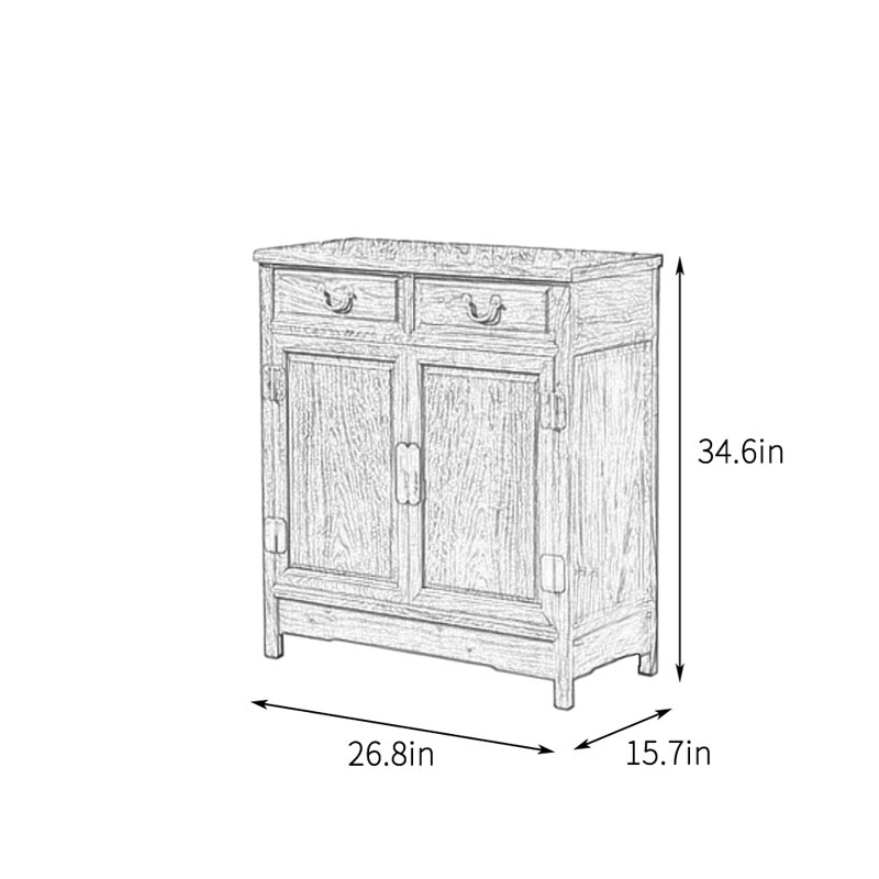Solid Wood Chinese Sideboard, 34.6" H x 26.8" W x 15.7" D