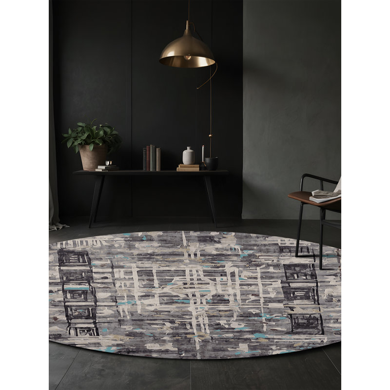 Machine Washable Gray Area Rug, Round 6'