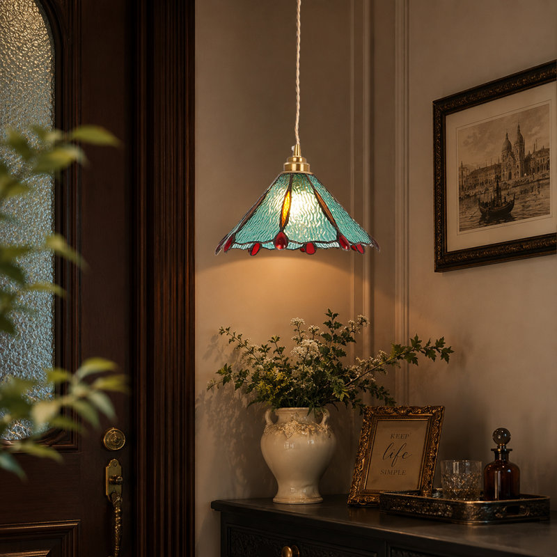 Luminaire suspendu de style Tiffany, abat-jour en vitrail de 24 po, finition laiton pour la salle à manger / salon