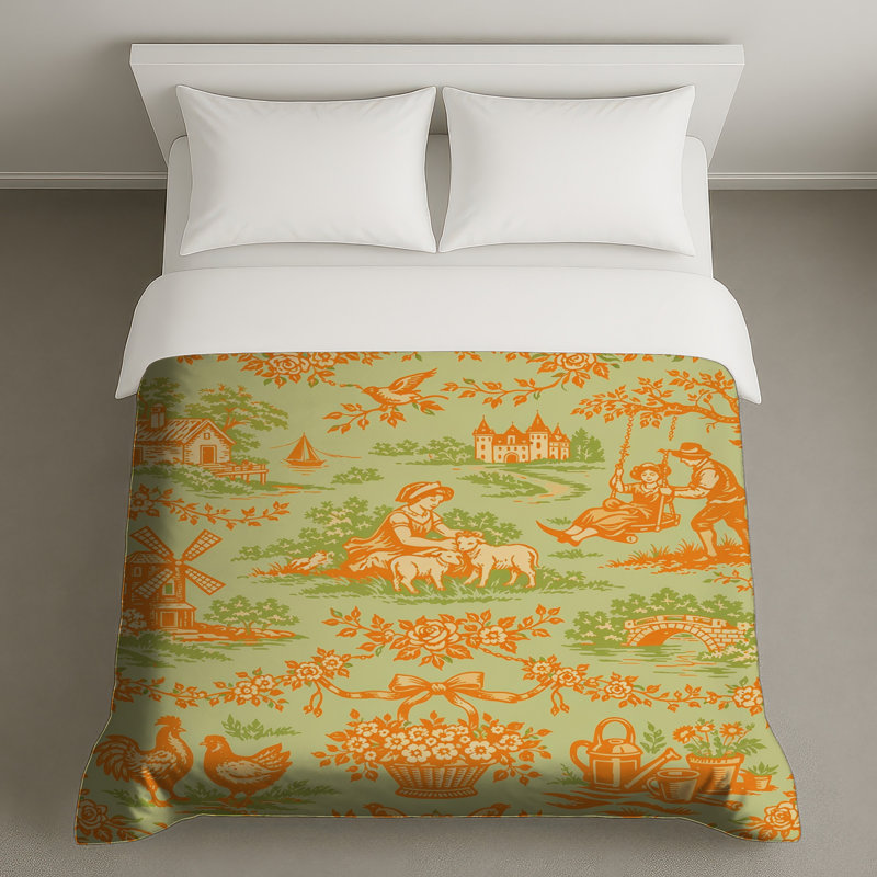 Pastoral Toile Pattern Duvet Covers, Queen
