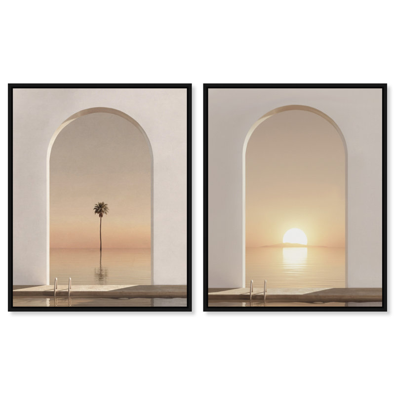Coastal Window Set Landscape & Nature Canvas Print by Oliver Gal, Black Frame, 16 x 20, 31"H x 37"W, Black Floater Frame
