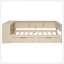 Lit plateforme simple en bois avec tablettes de rangement, tiroirs, station de charge et tête de lit tapissier, crème-129746805