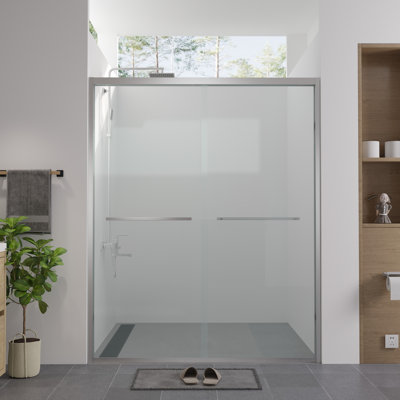 56-60"X74" Aluminum Frame Double Sliding Shower Door,Bypass Bathroom Sliding Door With Premium 1/4" (6Mm) Clear Tempered Glass, Chrome Hardware Sliding Glass Shower Enclosure,Chrome  Finished