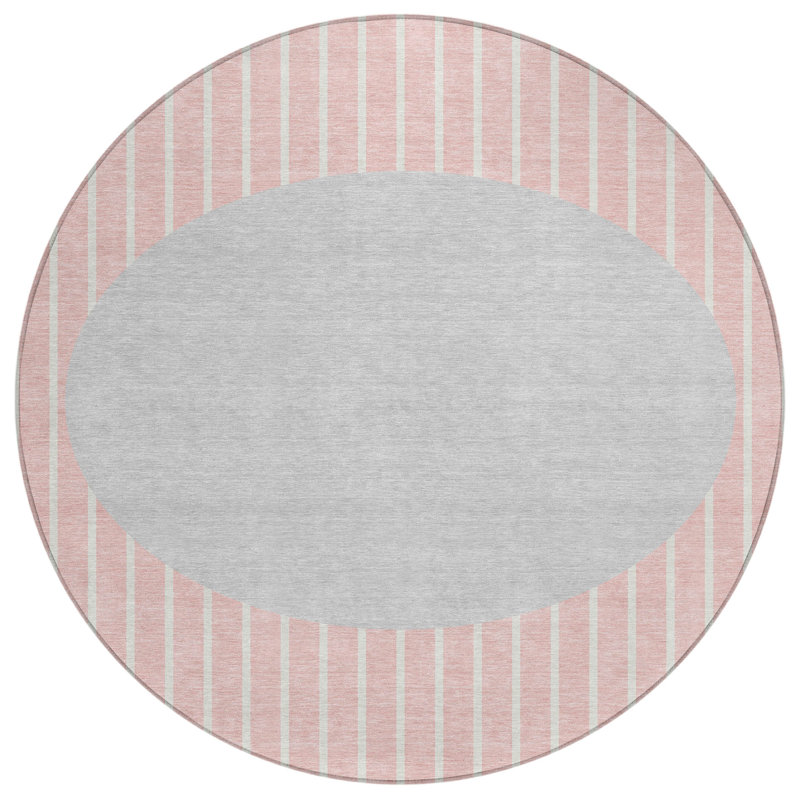Machine Washable Indoor/Outdoor Chantille ACN994 Pink Area Rug, Round 8'