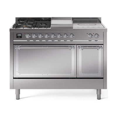 ILVE Nostalgie II Noblesse 48 in Dual Fuel Range, 5 Burner, Griddle, Frenchtop