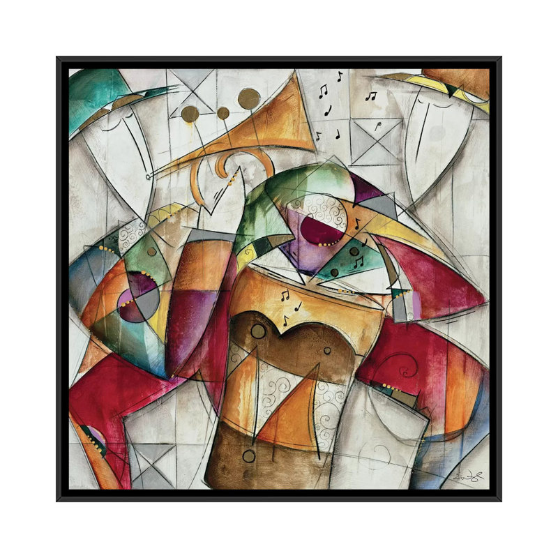 " Jam Session I " by Eric Waugh, 18" H x 18" W x 1.5" D, Black Floater Framed Canvas, No Mat